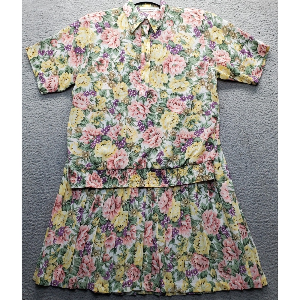 Alfred Dunner 2 Piece Set Blouse & Skirt Womens 14 Multi Floral Popover EUC